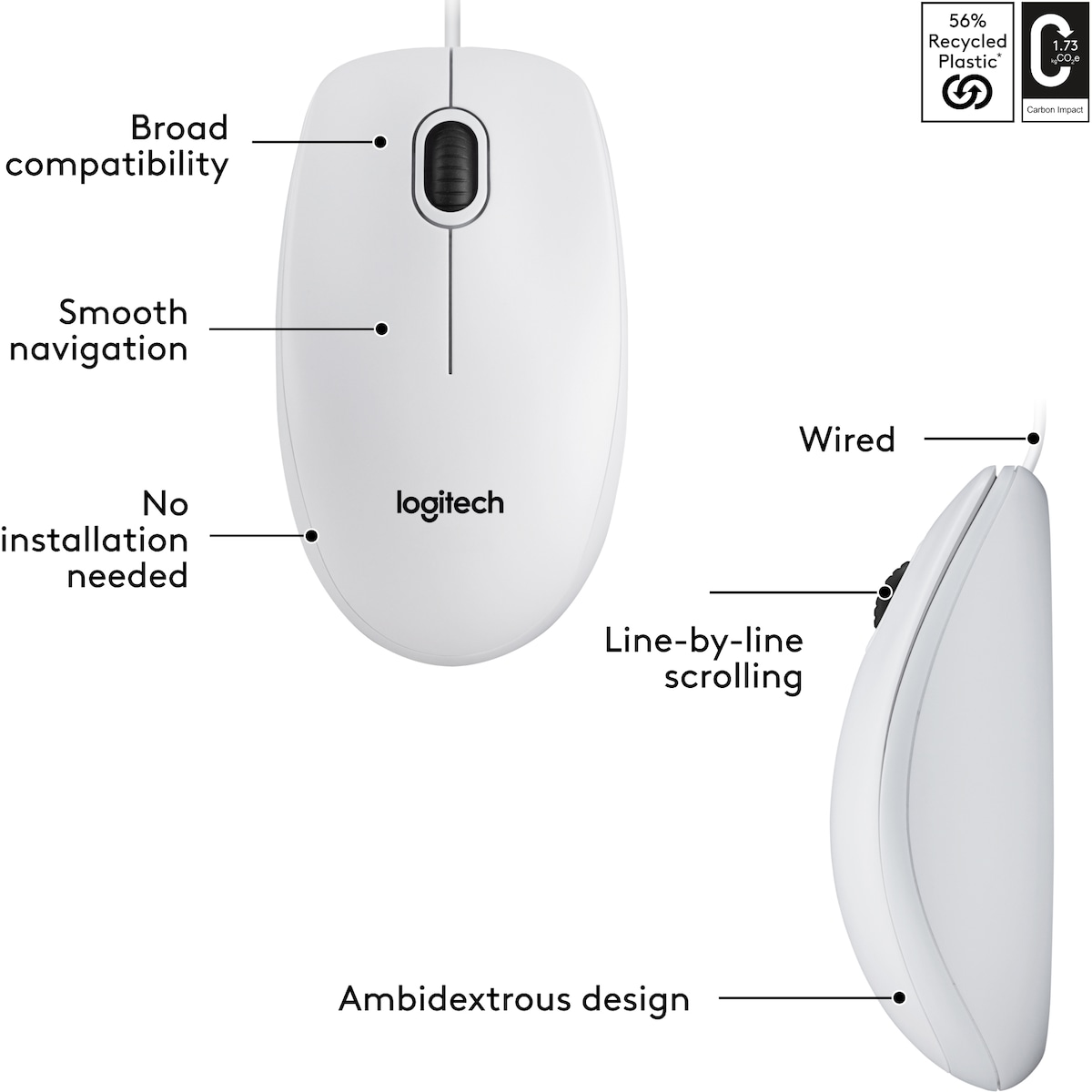 Logitech M100 kablet mus (hvit)