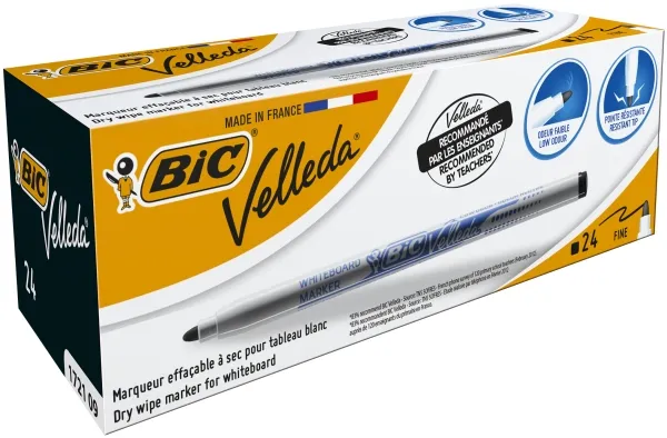 Whiteboadmarker BIC Velleda sort - (24 stk.)