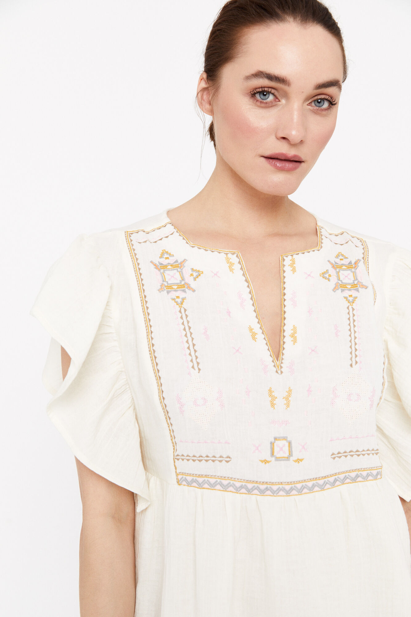 Vestido túnica com borda - Branco