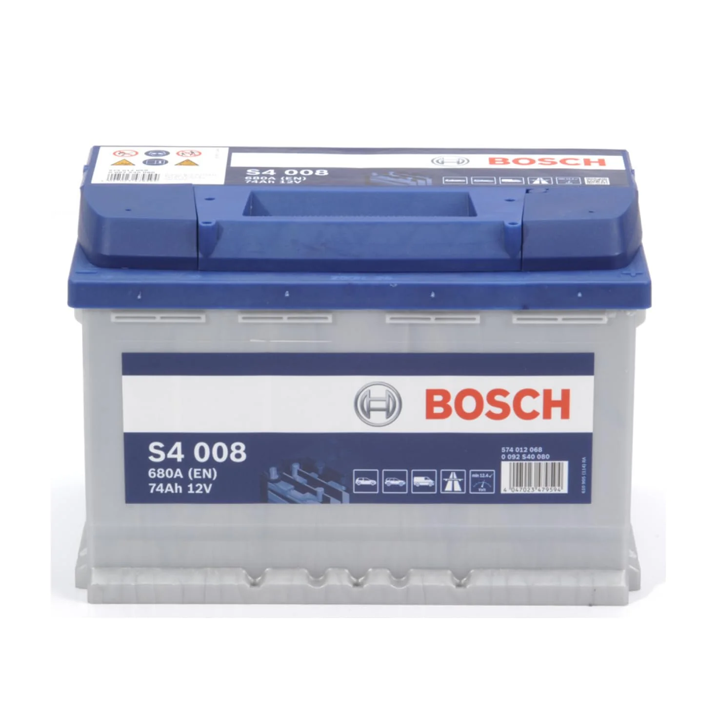 Bosch S4 008 Batterie Auto 74 A/h - 680 A - Batterie 12 V, Plomb-acide pour Véhicules sans Système Start/Stop, Polarité Gauche (-) Droite (+), 278 x 175 x 190 mm