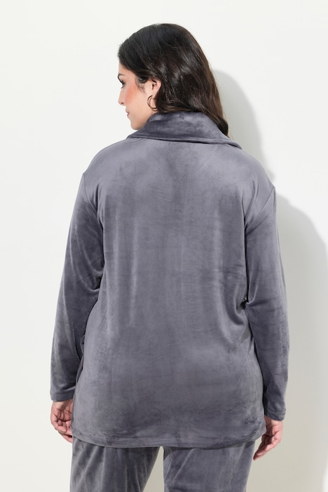 Loungewear-Nickijacke, Umfallkragen, Langarm, recycelt