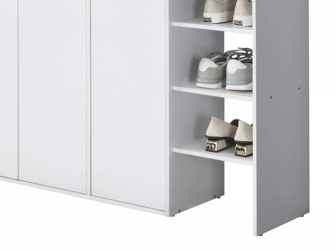 Meuble à chaussures 3 portes et 3 niches - Blanc et Naturel clair - SKAIDO