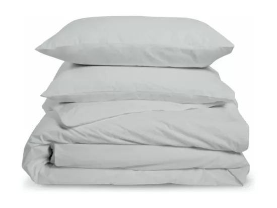 Parure de lit unie 2 personnes percale de coton : Housse 220x240cm+ 2 taie 65x65cm- Gris Clair
