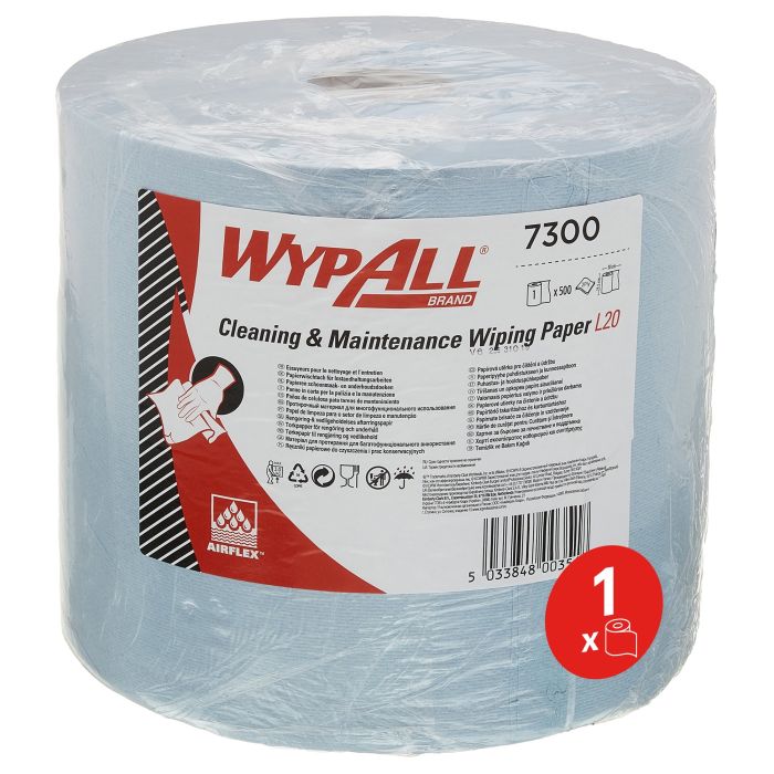 WypAll 7300 L20 papieren poetsdoek op rol 2-laags blauw Airflex (7300)