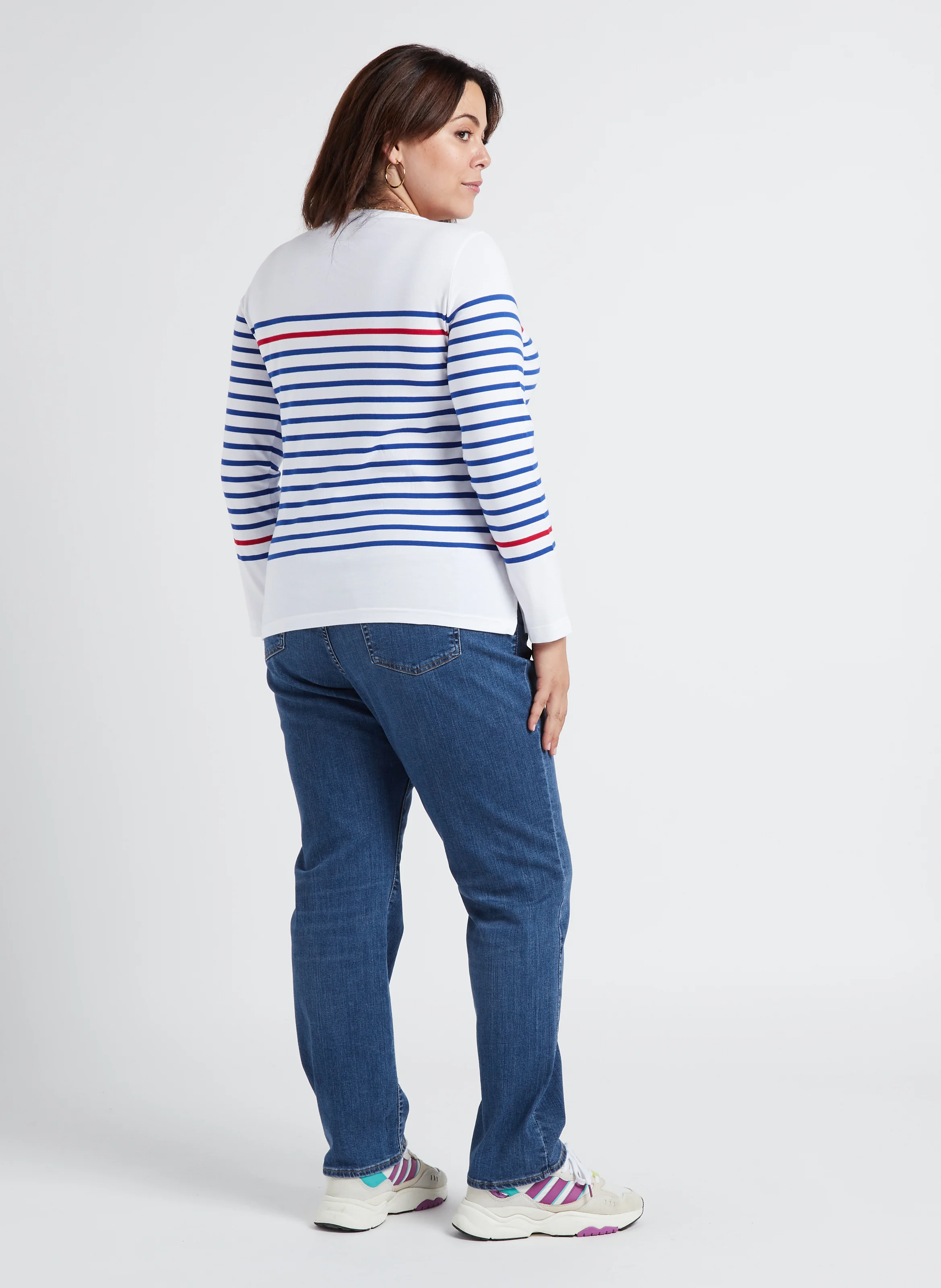 Marinière col rond manches longues en coton | Bleu