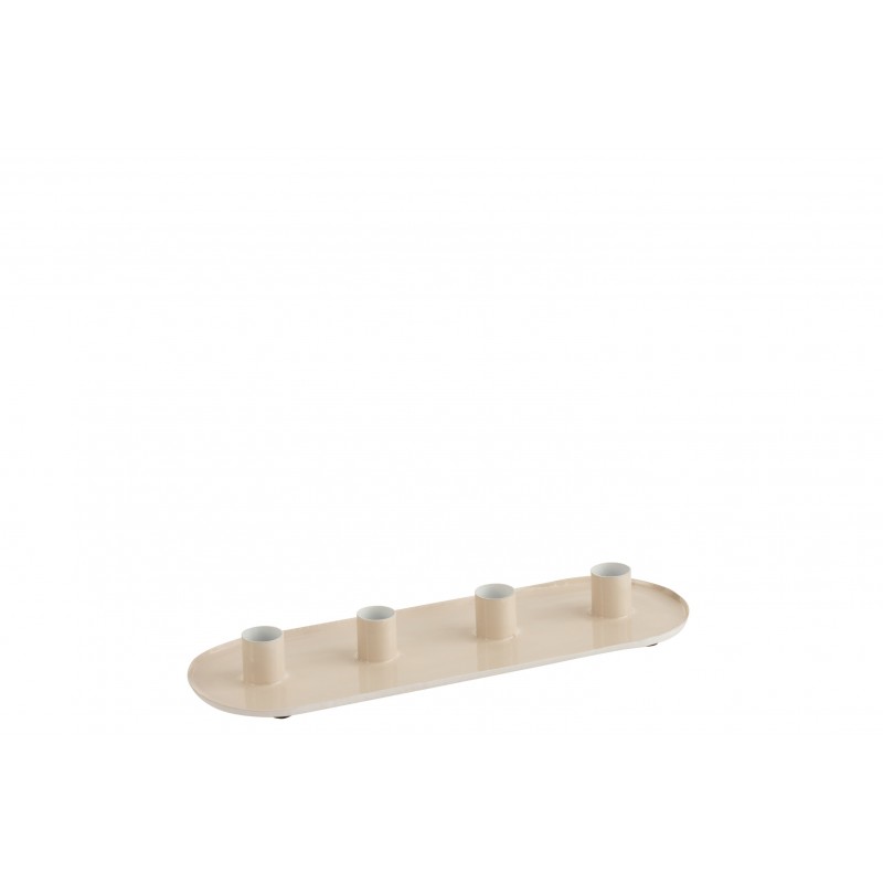 Bougeoir 4 bougies en métal laqué beige 32x12x3cm