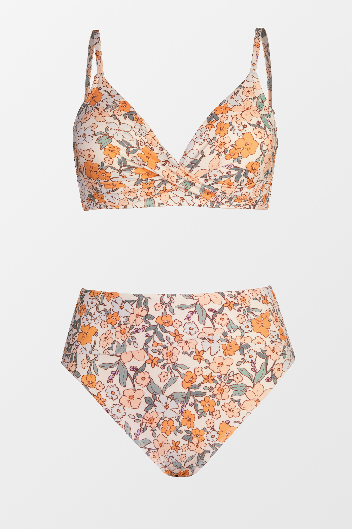 Bikini avec bralette torsadée florale et taille haute épissée