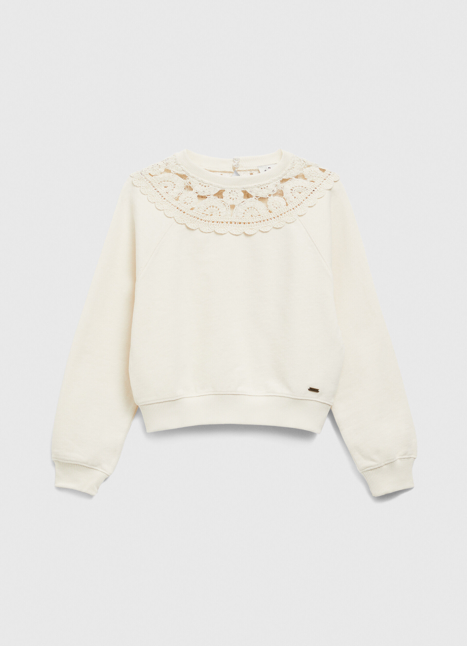 MOLETOM COM DETALHES EM CROCHÊ - branco mousse