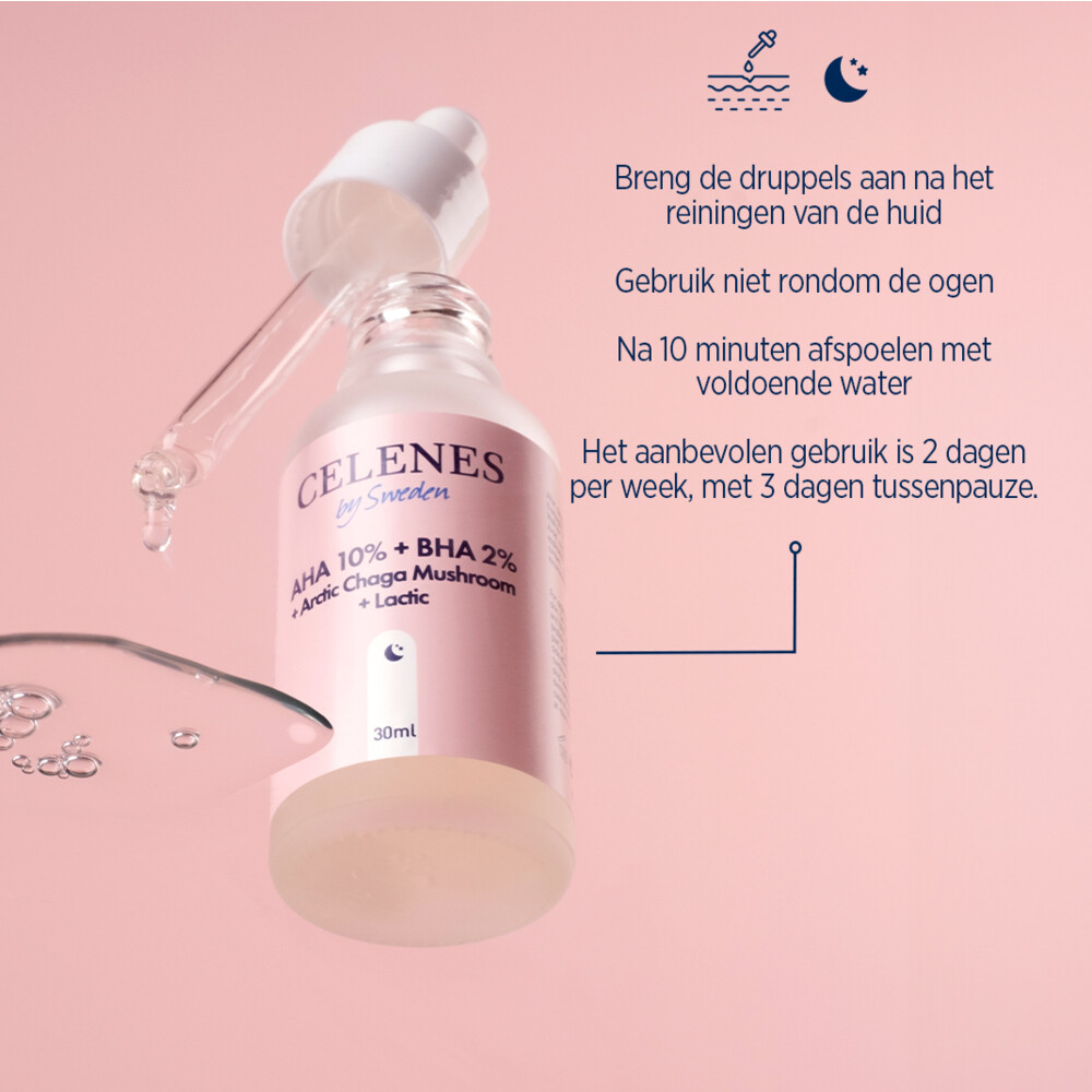 Celenes Aha 8% + Bha 2% + Lactic + Arctic Chaga-paddenstoel Serum30 ml