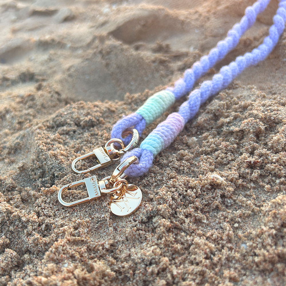 Handgemachte Handykordel Gedrehtes Umhängeband für Handyhüllen Silver - Lilac (Rainbow)