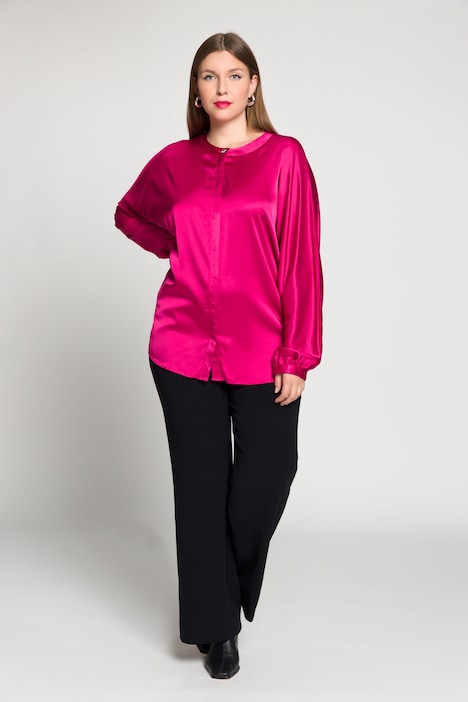 Satinbluse, oversized, Rundhals, Fledermausarm