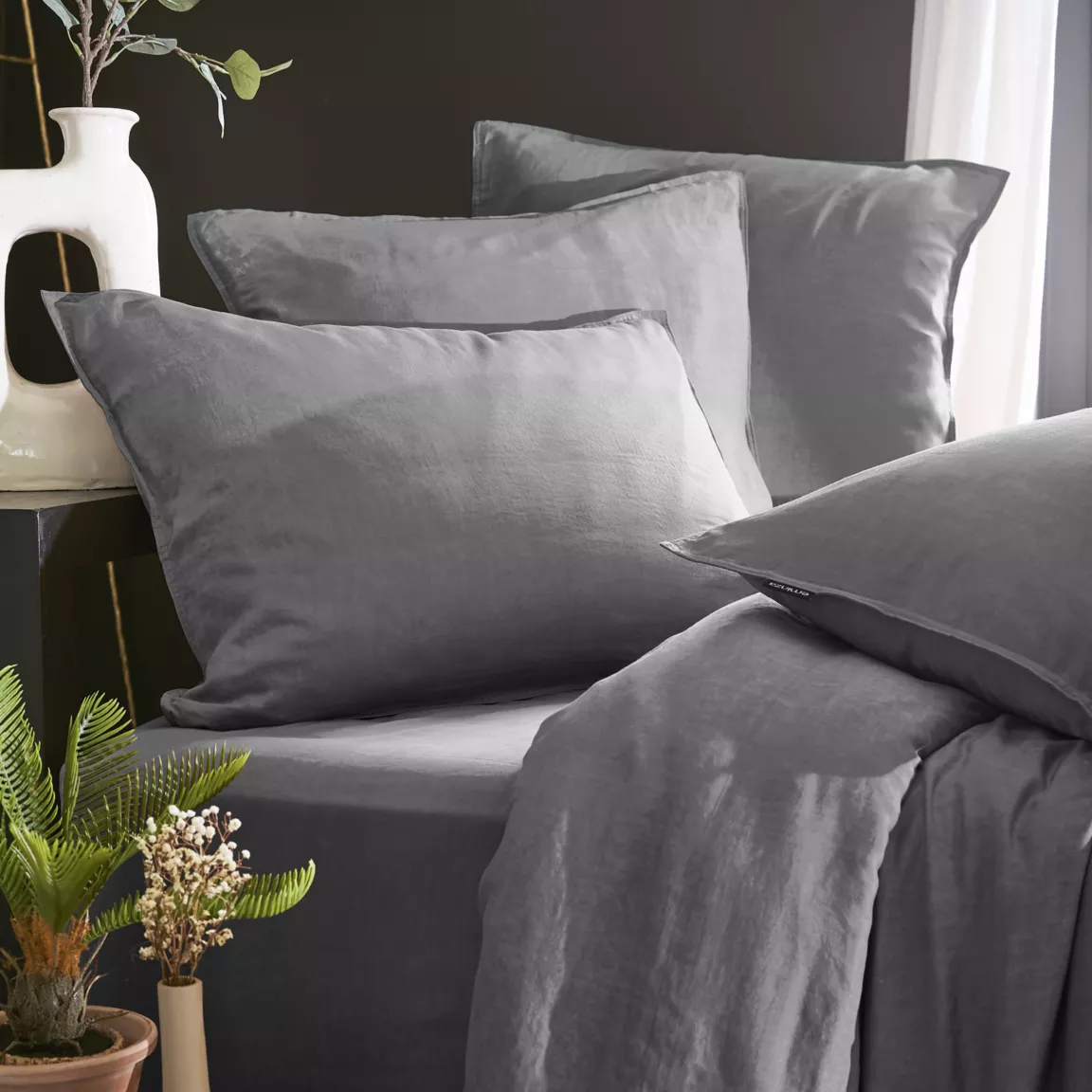 Housse de couette lyocell Tencel™ lavé (280 x 240 cm) Olivia Gris granit