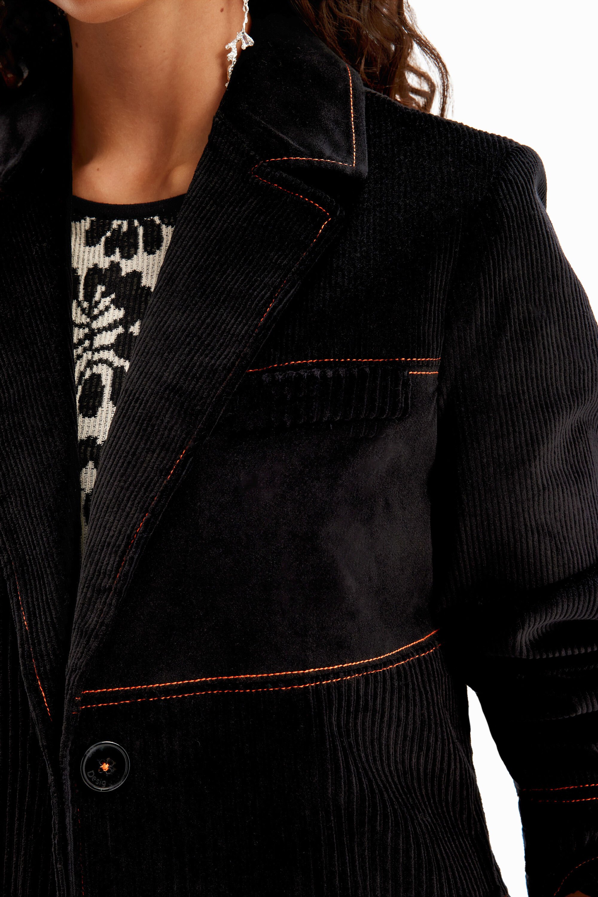 Long manteau patchwork velours côtelé