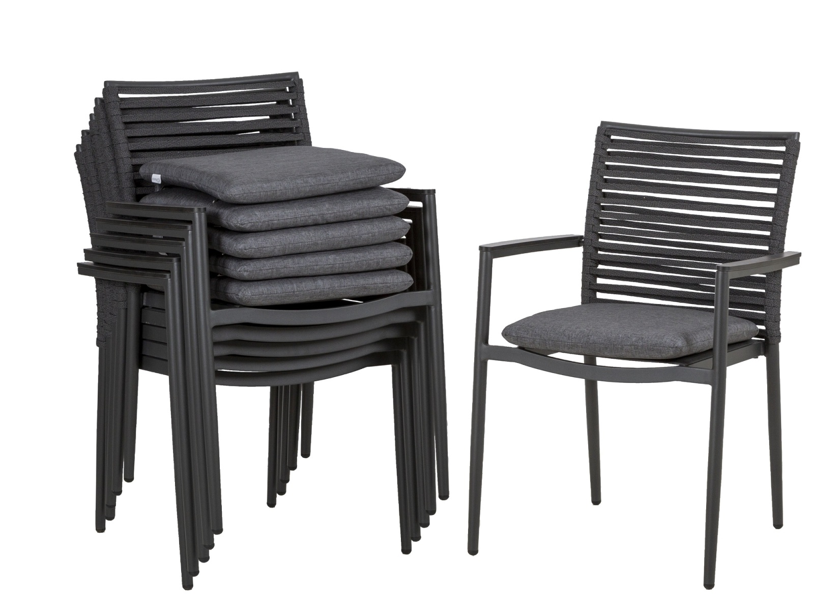 6-teiliges Gartenstuhl-Set - anthrazit - stapelbar - 61x86 cm