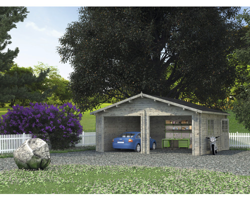 Palmako Roger dubbele garage, 28,4 m², zonder deur, 575 x 510 cm, grijs gegrond