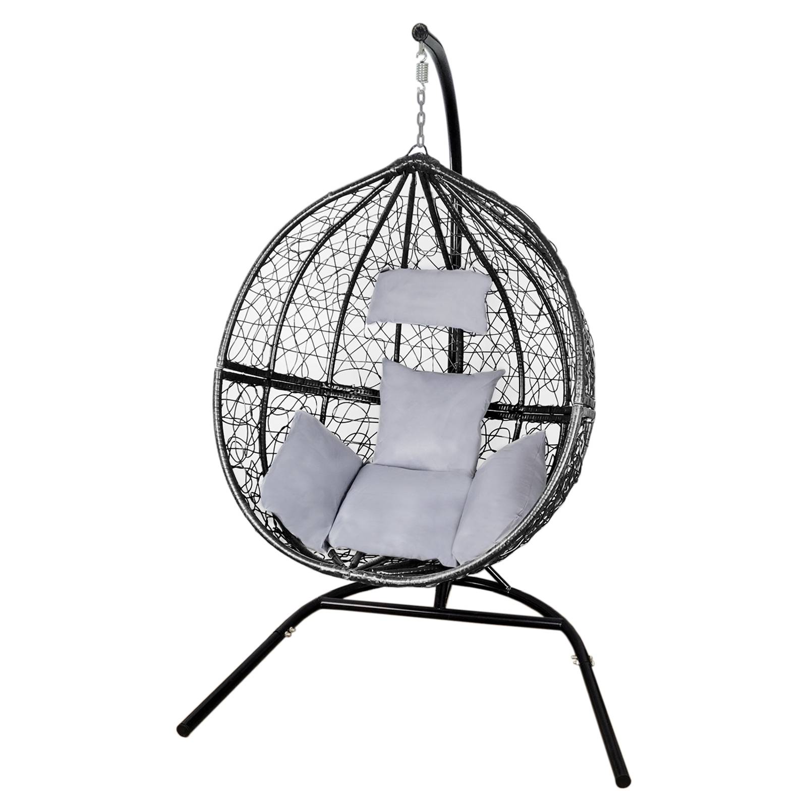 Cadeira suspensa em rattan, modelo Egg Chair, para pátio, área externa e interna, cor preta | com almofadas