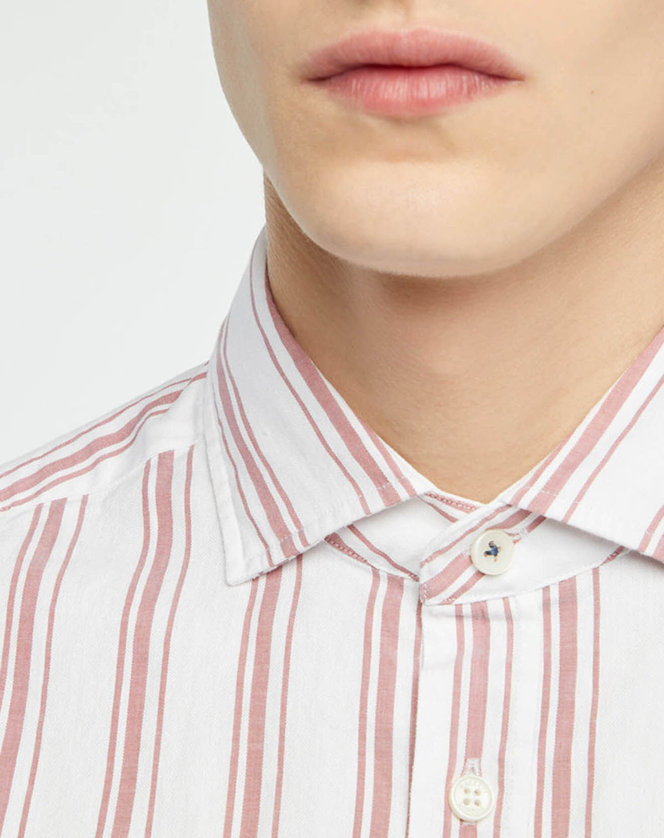 Hackett London Chemise Slim Fit en Coton & Lin Washed à rayures écru/bordeaux