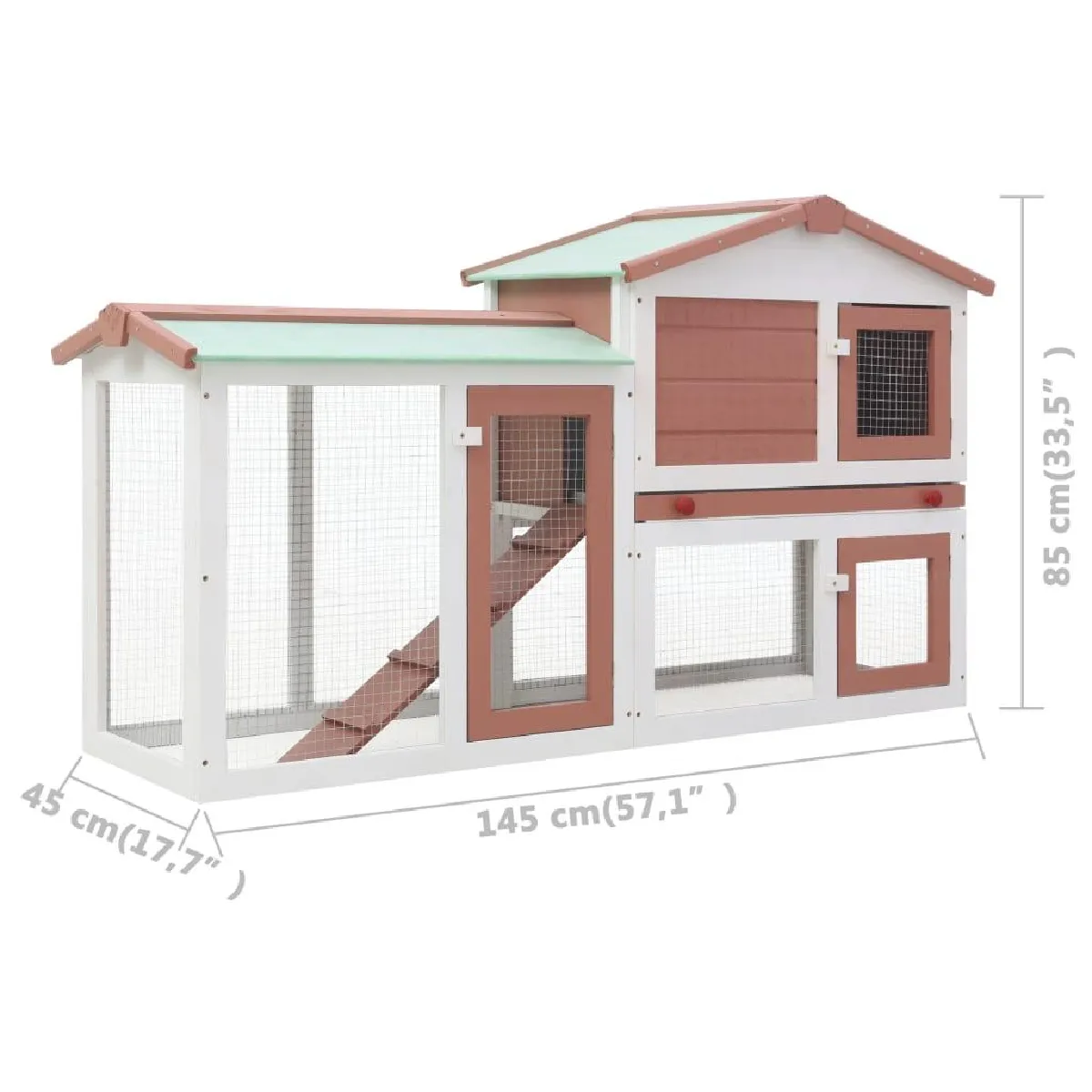 Helloshop26 Clapier Large d'Extérieur - 145x45x85 cm - Marron Blanc