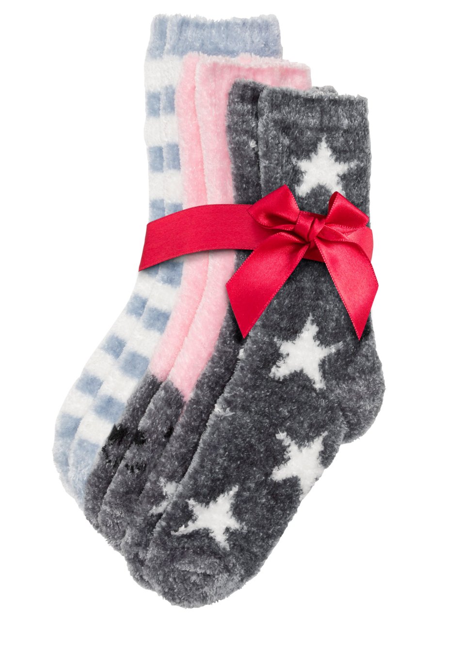 Lot de 3 paires de chaussettes en fil chenille avec ruban satin