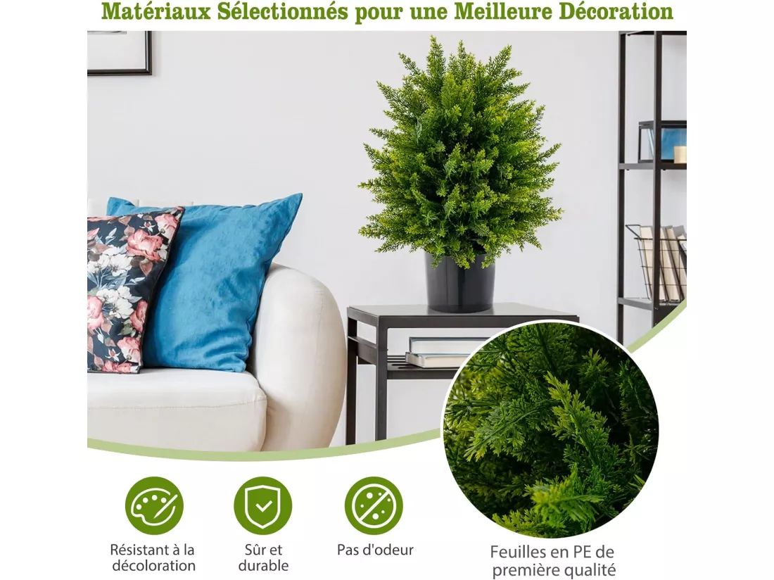 Arbres Artificiels de Boule Topiaire Cèdre de 55 cm, Lot de 2 Plantes Artificielles en Pot avec Base en Ciment Résistant aux UV, Fausses Plantes Décoration pour Salon Bureau