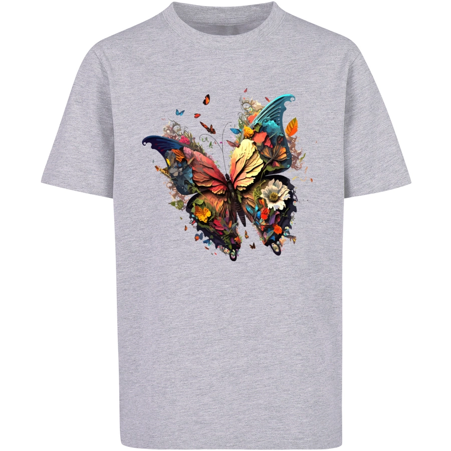 F4NT4STIC T-Shirt Schmetterling Bunt heather grey