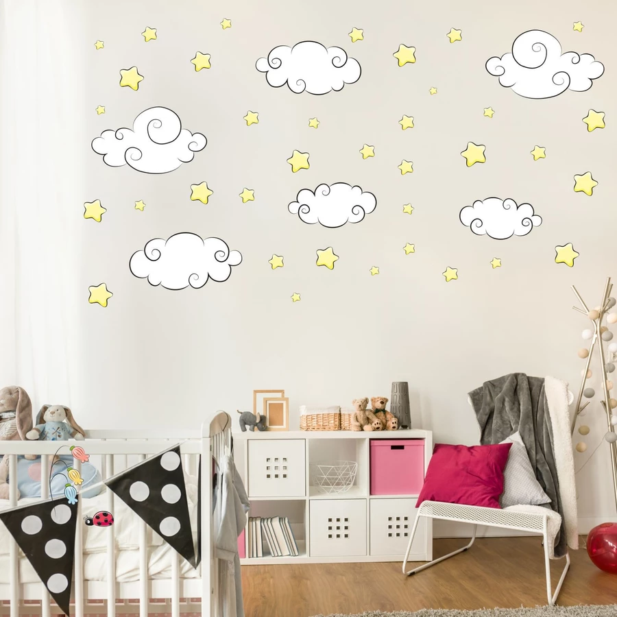 Nikima Wandtattoo 112 Wandtattoo Sterne & Wolken Aufkleber Sticker bunt
