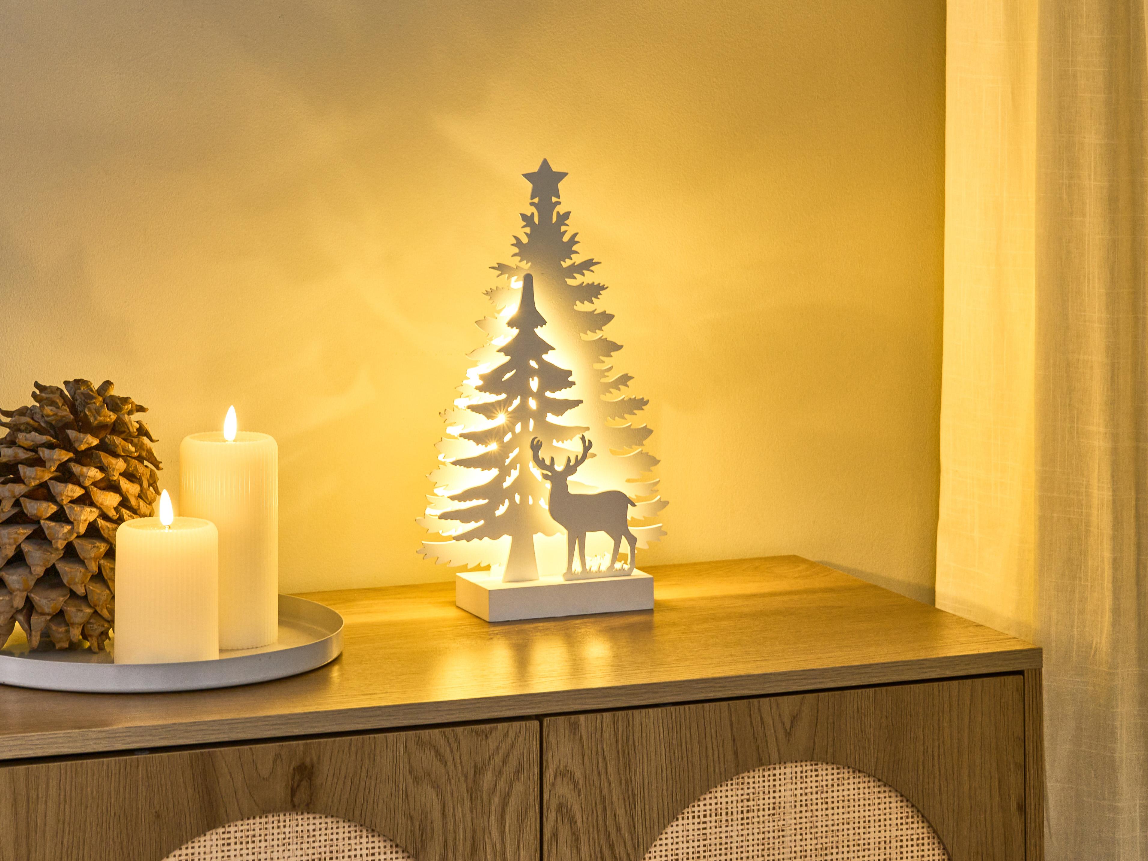 Kerstdecoratie LED FEMAN Rendier Kerstboom 36 cm Wit