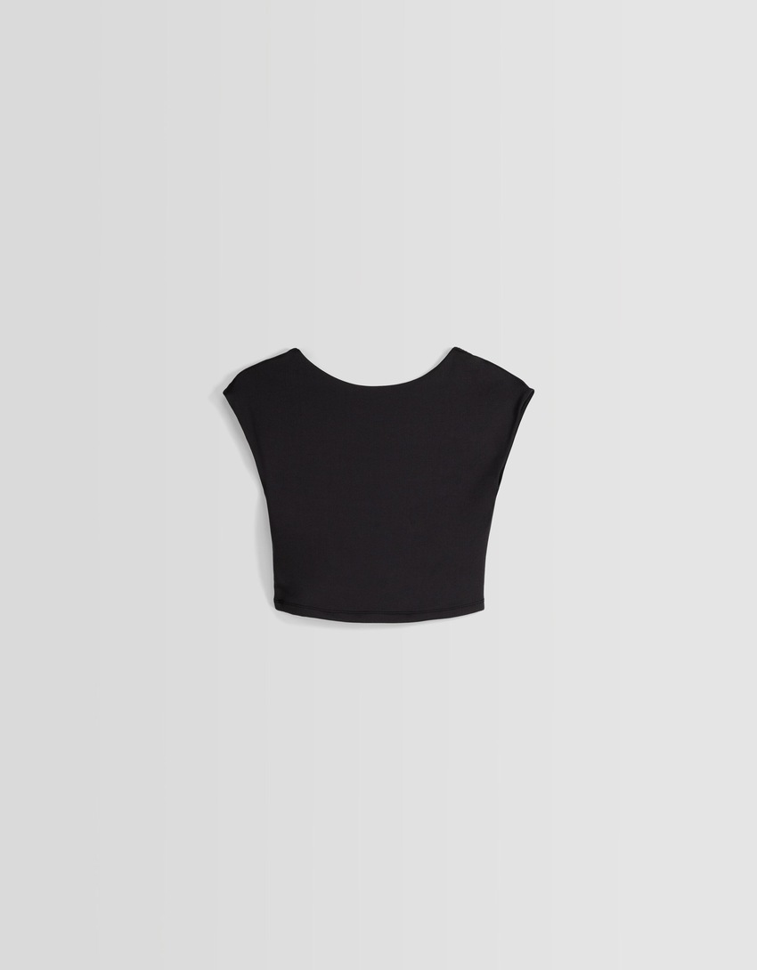 Camiseta de manga curta com costas abertas em mistura de nylon