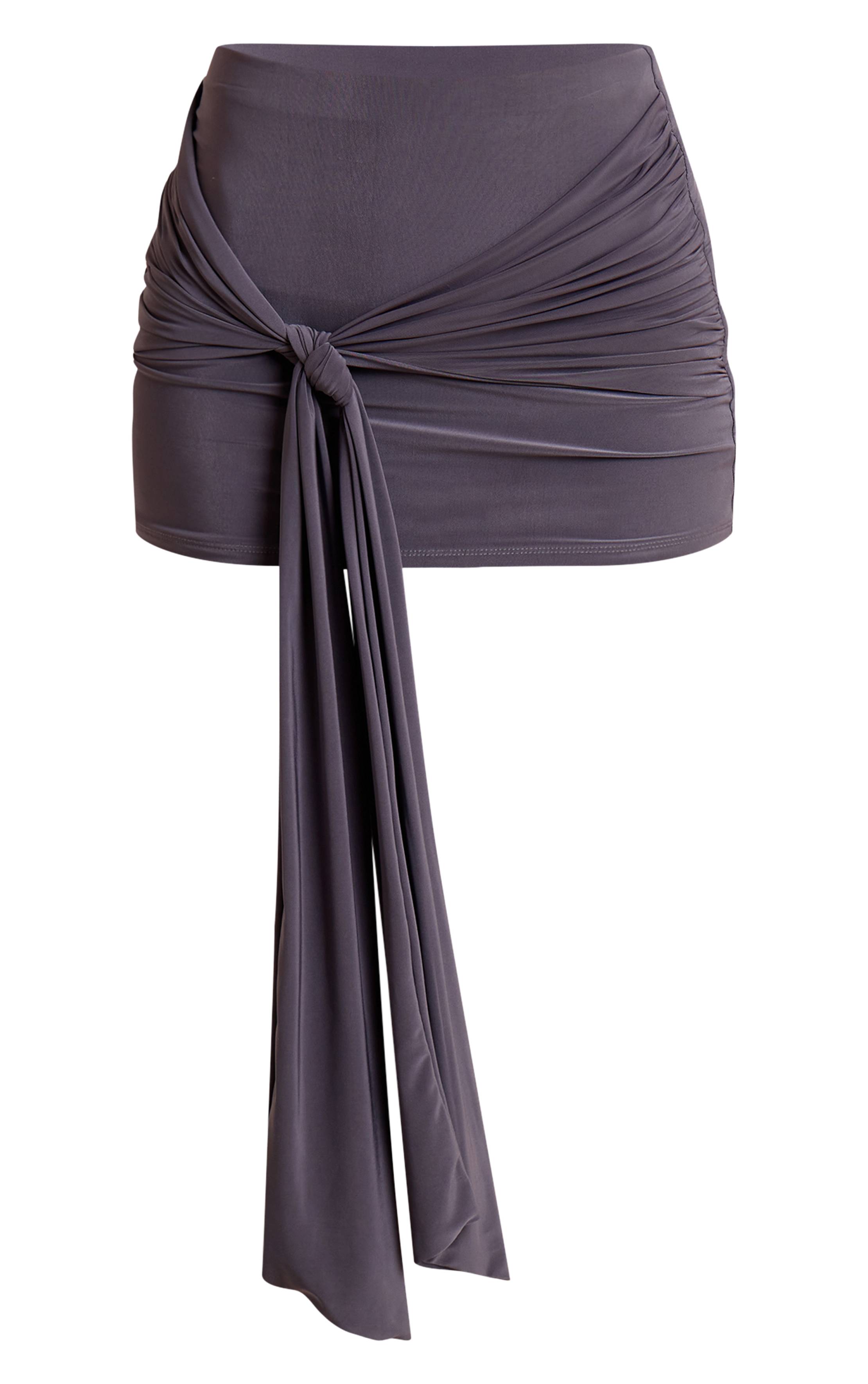 Charbon Mini Jupe En Tissu Slinky Imprimé Avec Détail Nœud