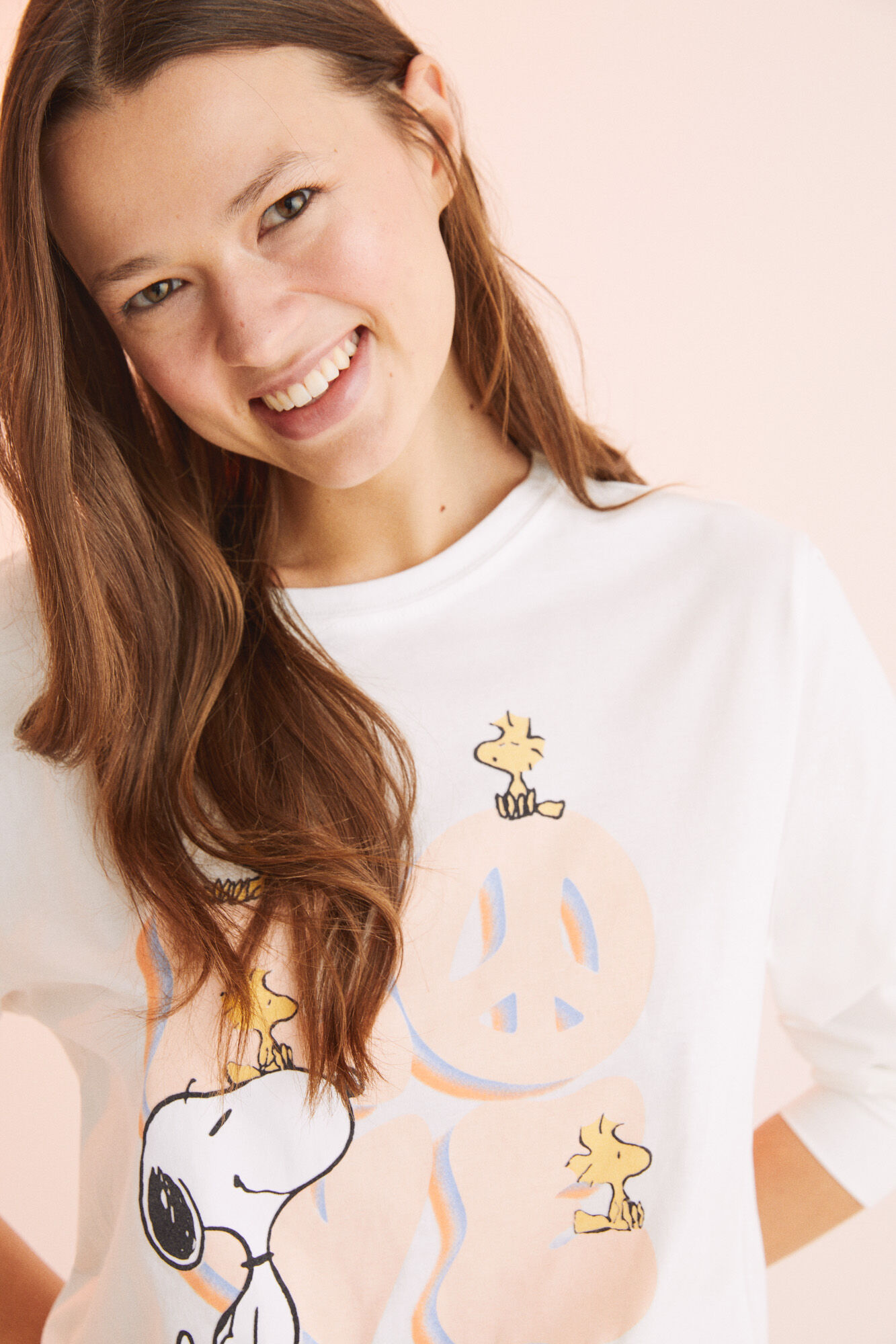 Pijama comprido Snoopy 'Love' 100% algodão - Laranja