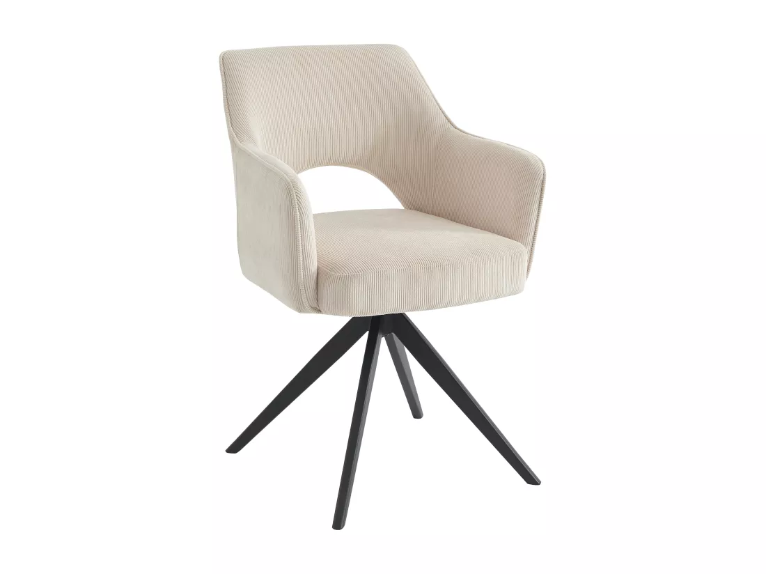 Chaise pivotante avec accoudoirs en velours côtelé et métal noir - Crème - KONYA