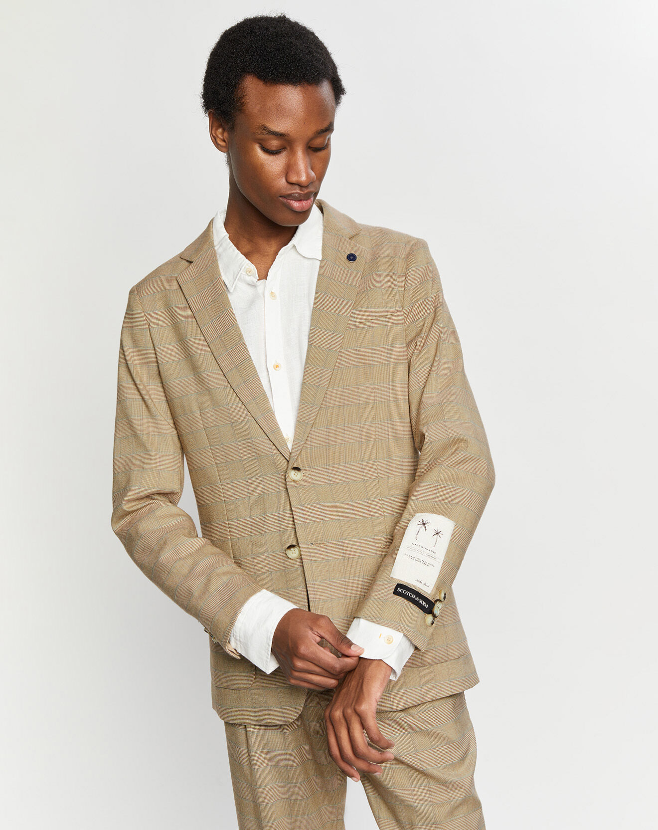 Scotch & Soda Blazer ajusté à carreaux marron/beige