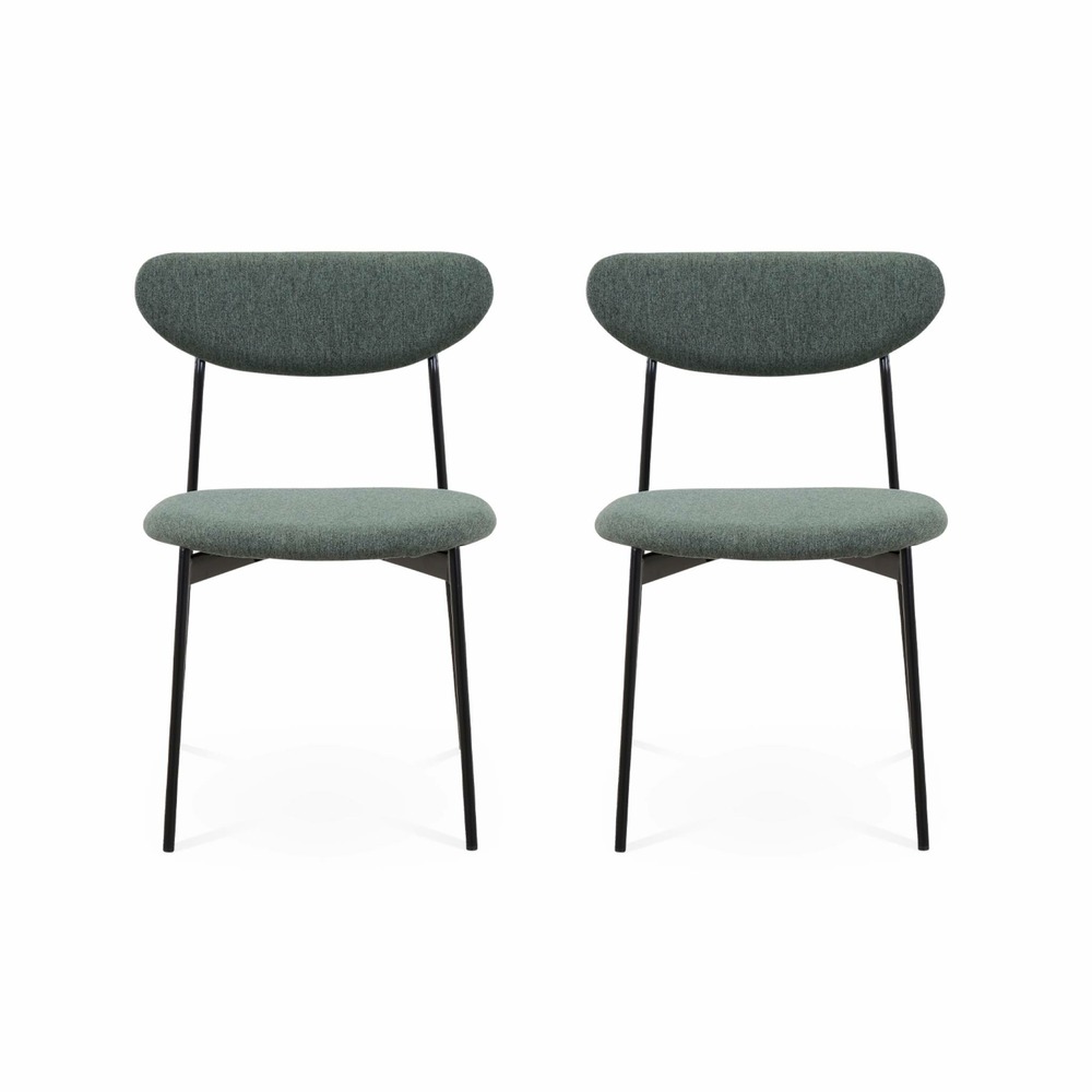 Lot de 2 chaises - arty - scandinaves et vintage. Assise et dossier vert. Pieds en acier
