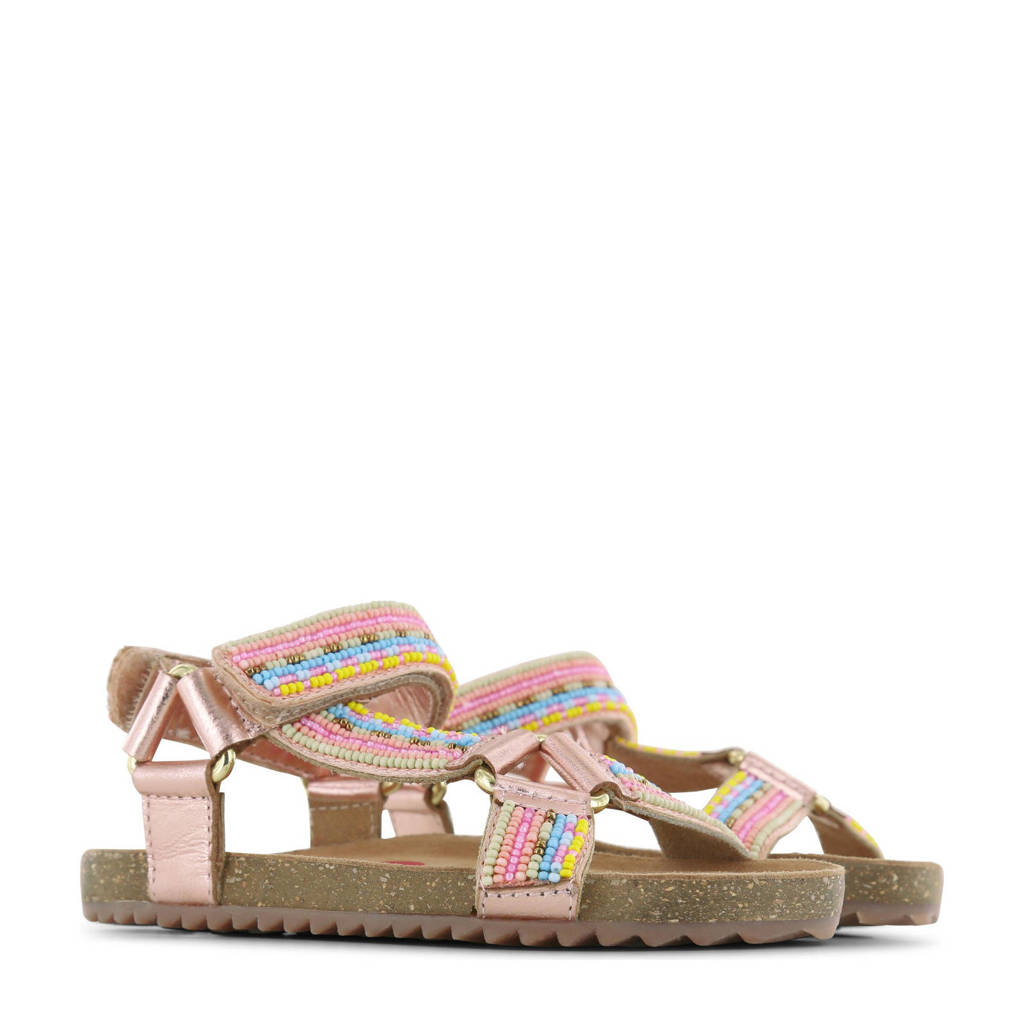 Shoesme leren sandalen met kraaltjes roze metallic