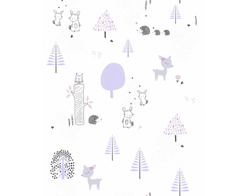 Vliesbehang 38117-1 Little Love bosdieren grijs violet