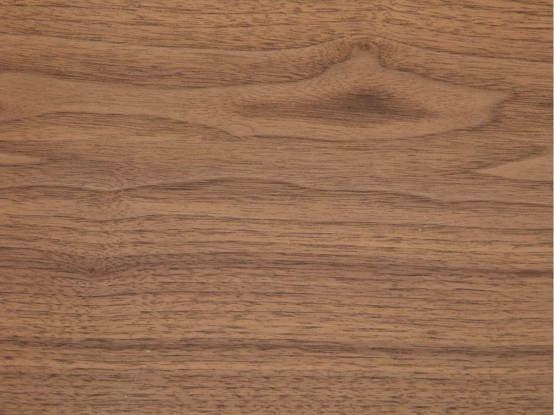 Meuble TV avec 2 portes, 1 tiroir et 1 niche placage noyer et métal - Naturel foncé et Noir - ZINORI