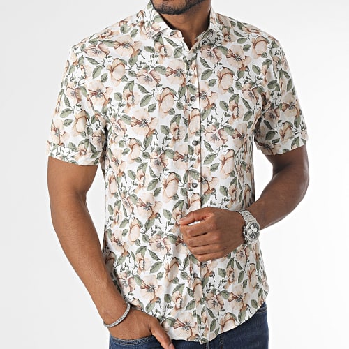 Chemise Manches Longues Blanc Beige Floral