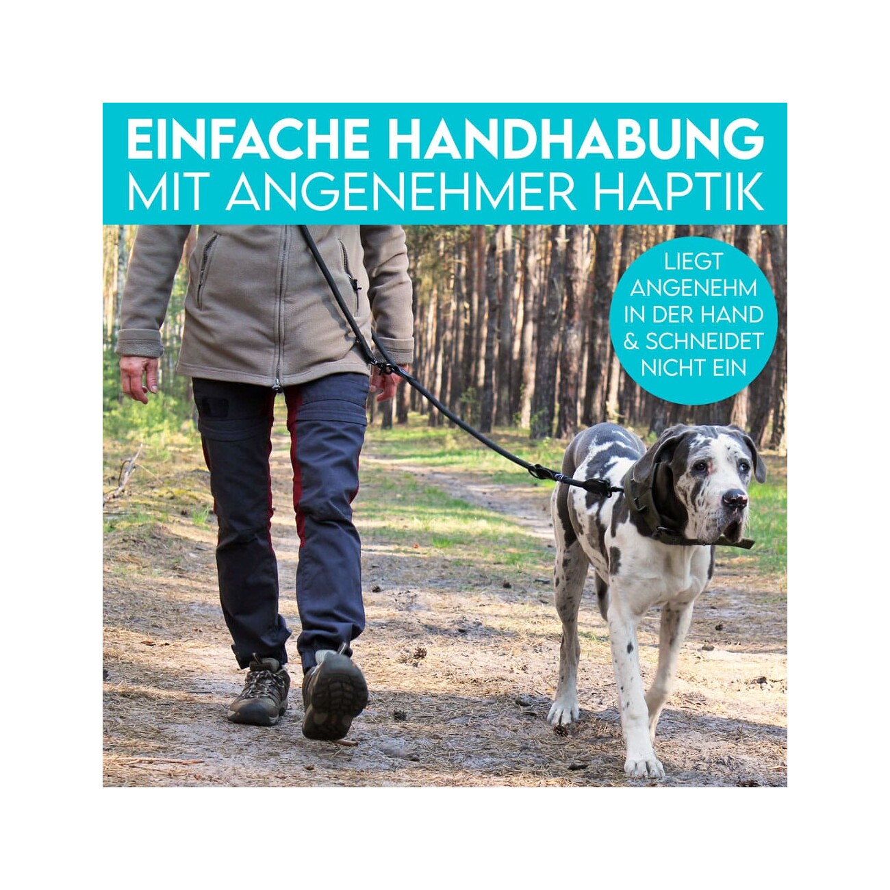 HUND IST KÖNIG ® 2,3 m verstellbare Führleine für Hunde schwarz 1,2 cm, 2,3 m