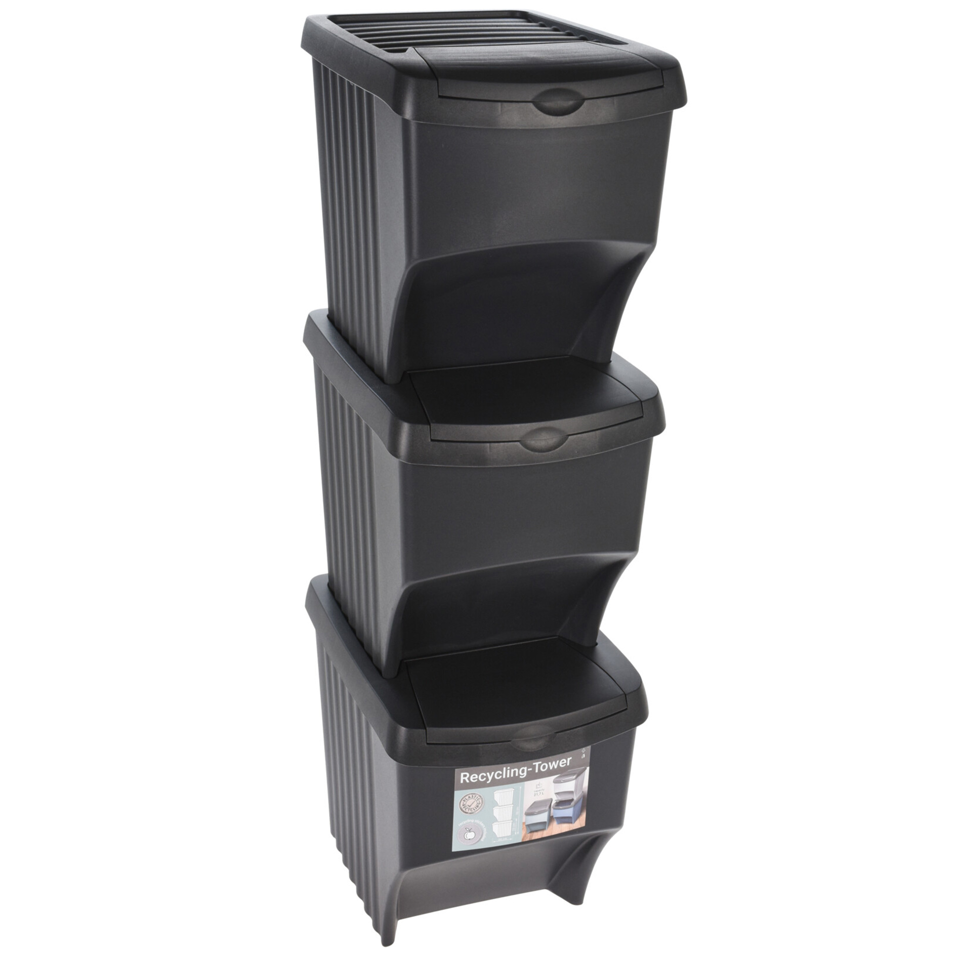 3-teiliger Abfalltrenner - grau - 3x 22 Liter