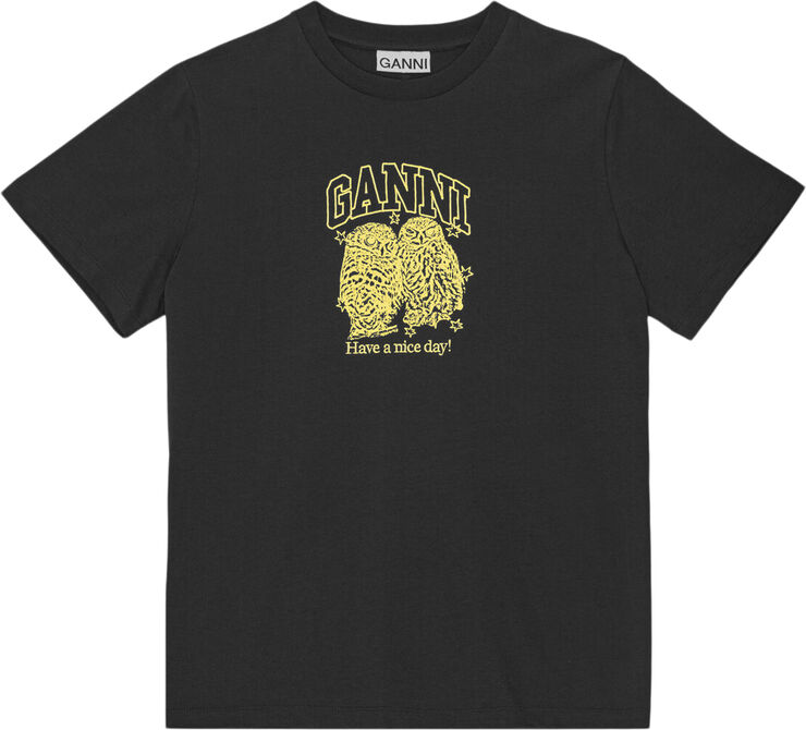 Ganni Basic Jersey Owls Relaxed T-shirt Phantom