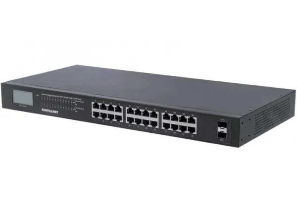 Intellinet 561242, Ikke administreret, Gigabit Ethernet (10/100/1000), Fuld duplex, Strøm over Ethernet (PoE), Stativ-montering, 1U