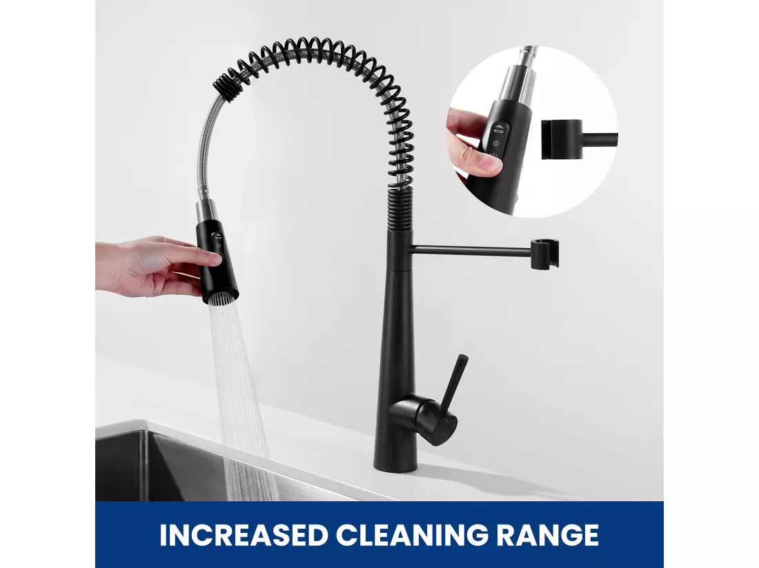 Cecipa max Mitigeur de Cuisine à Ressort avec Douchette Extensible, Mitigeur Ressort avec 3 Modes de Sortie D'eau,Noir Rotatif à 360 °,EU Modèle