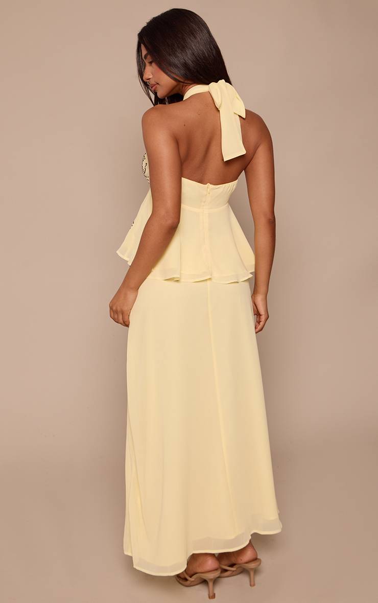 Citron Jupe Longue En Mousseline À Perles Florales Petite Taille - Ensemble Coordonné
