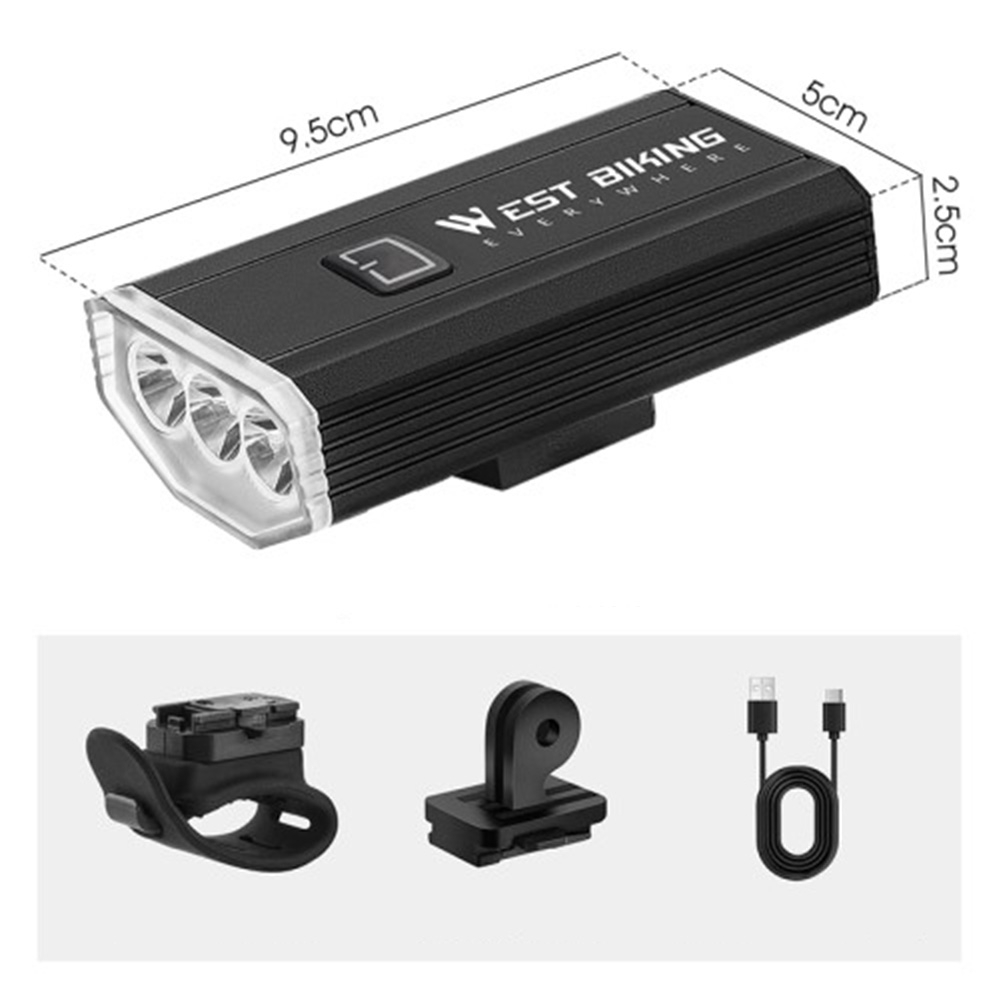 4400mAh Wiederaufladbares USB Fahrrad Licht Velo LED Warnlicht IPX6 - Schwarz