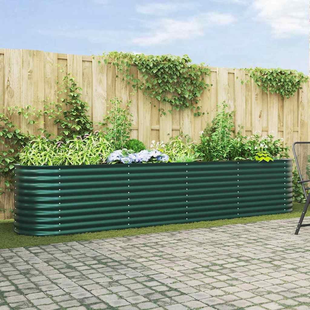 vidaXL Garten-Hochbeet Grün 400 x 80 x 81 cm Stahl, Stylischer Stahlblumenkübel, modernes Garten-Deko, minimalistische Hochbeet, robuster Outdoor-Gartenartikel für Terrassen