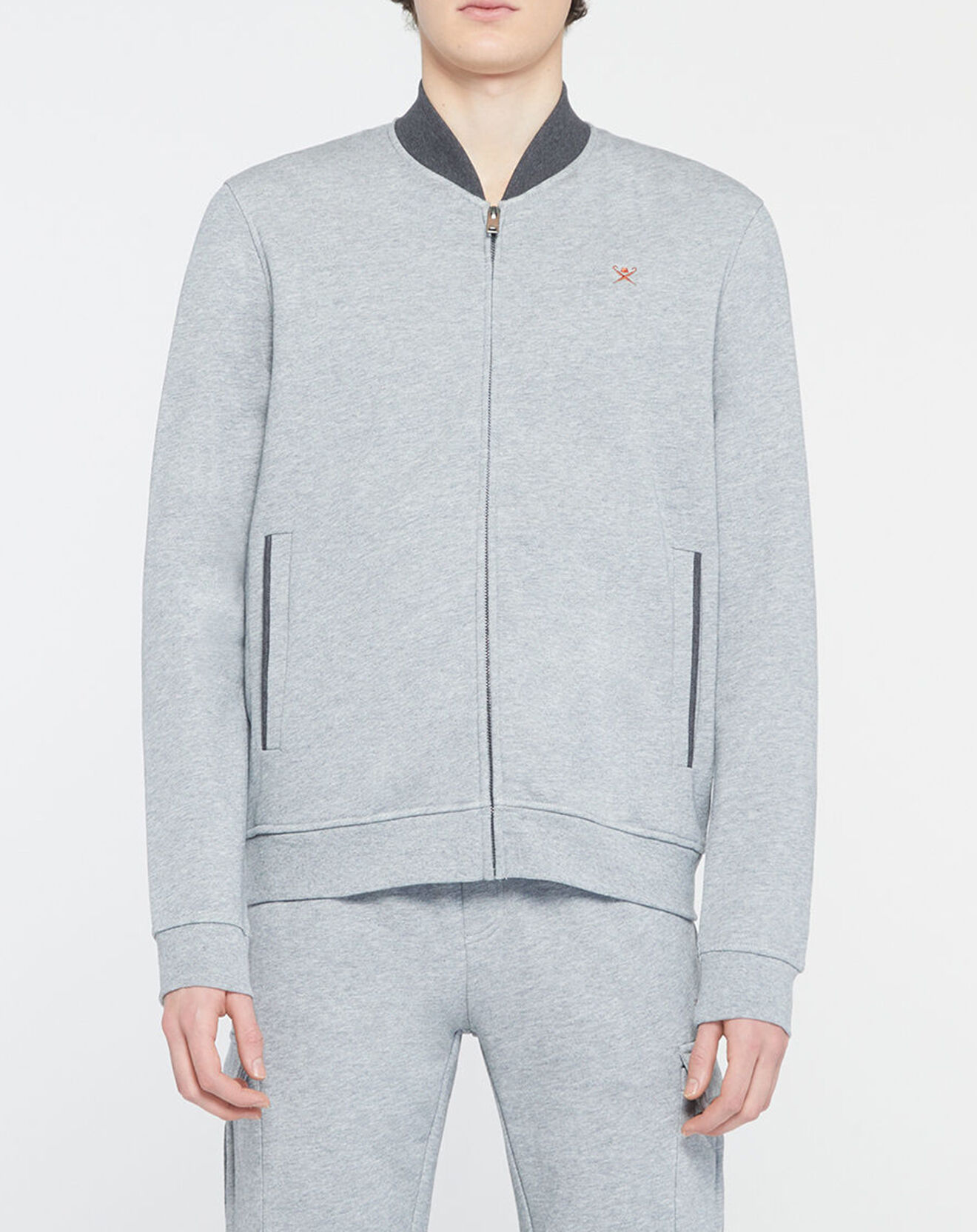 Hackett London Sweat zippé Cargo gris chiné