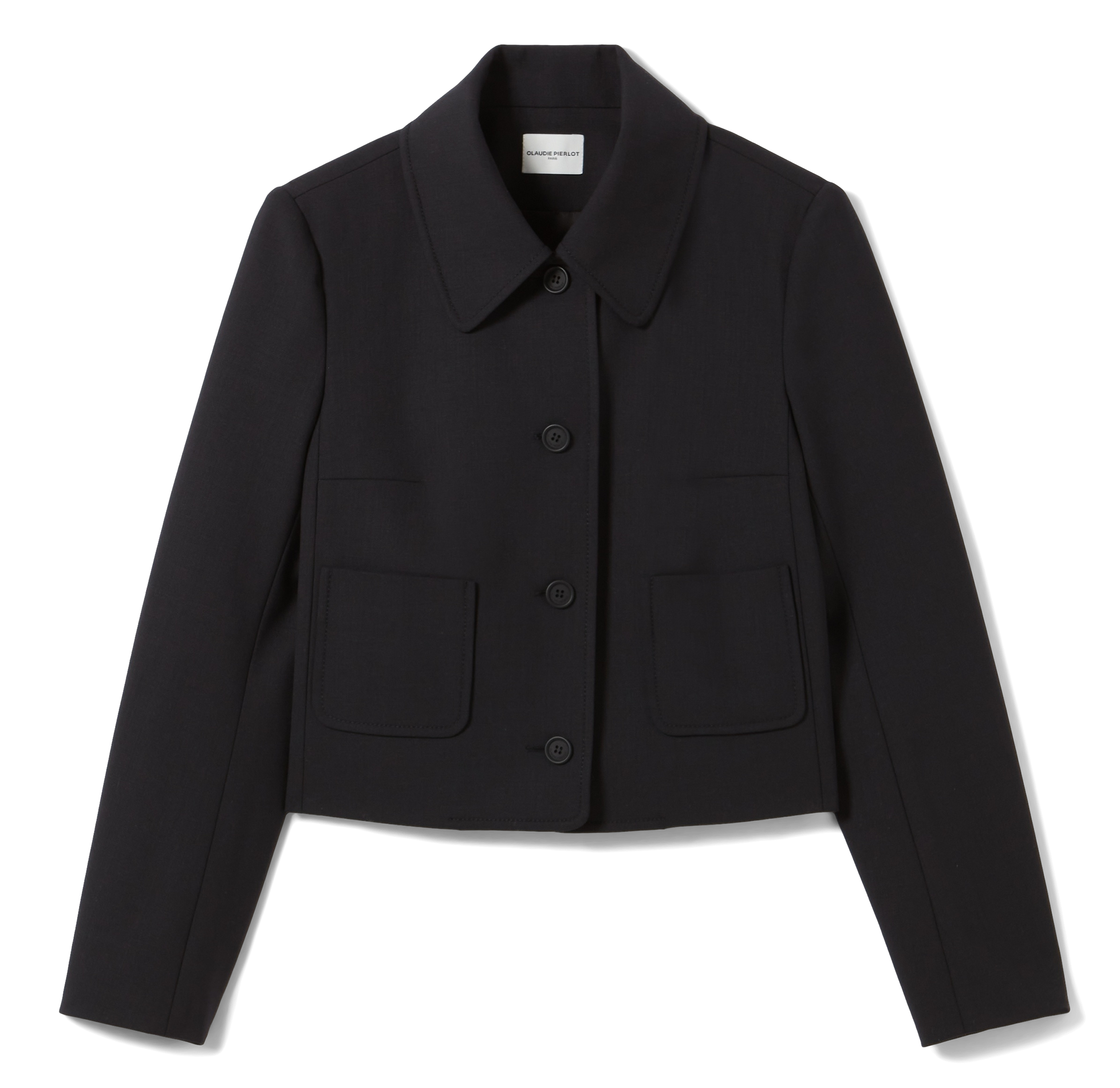 Veste col classique en laine mélangée| Noir