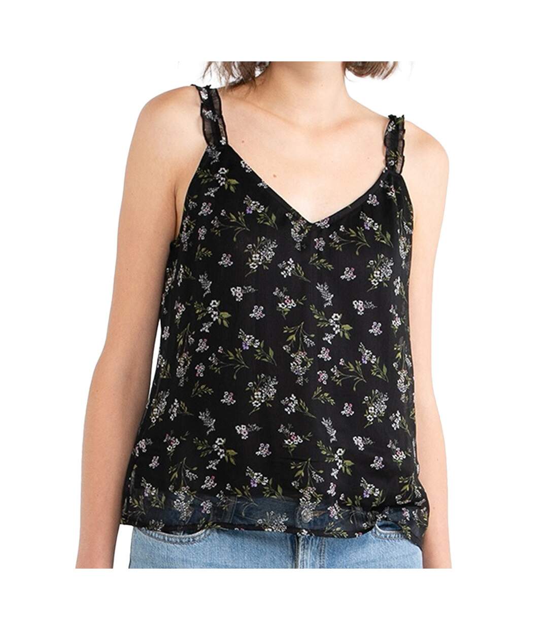 Top Noir à Fleurs Femme Vero Moda Debby