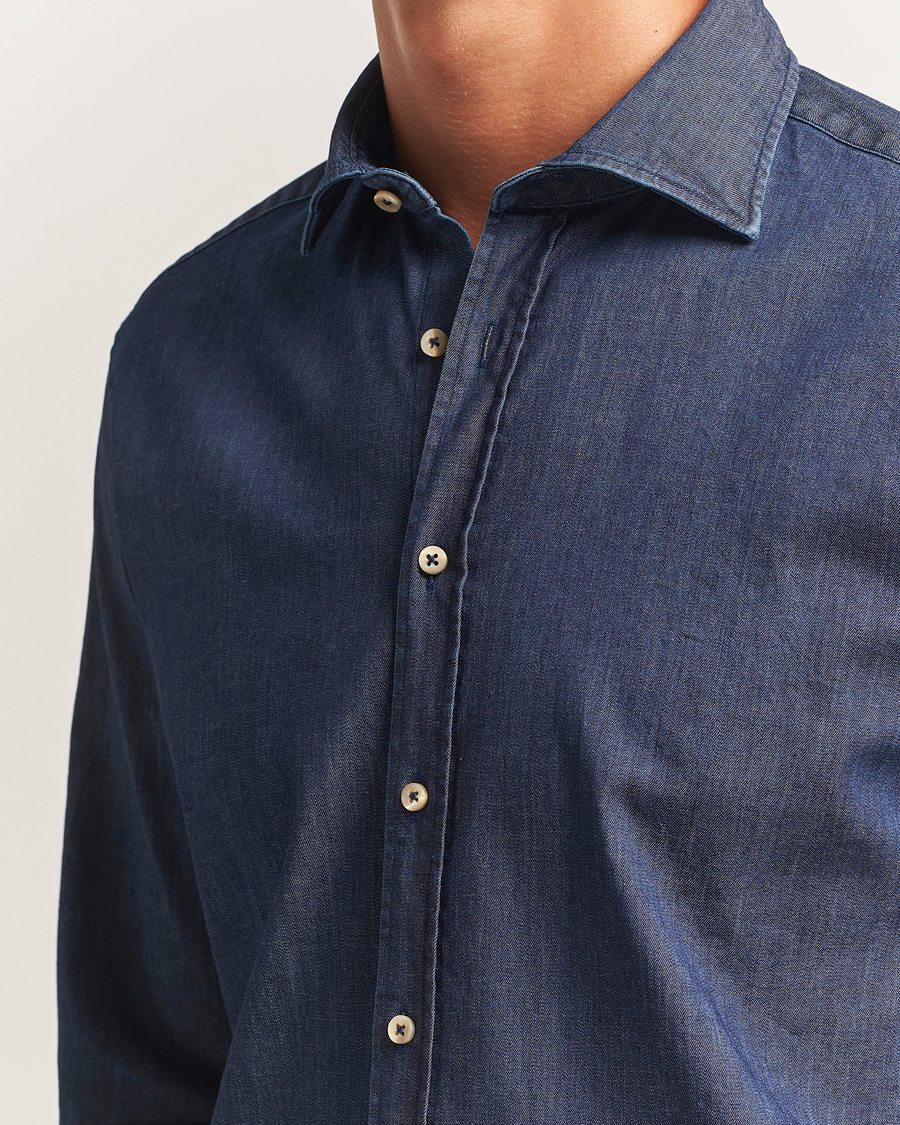 Stenströms Regular Fit Garment Washed Shirt Dark Denim