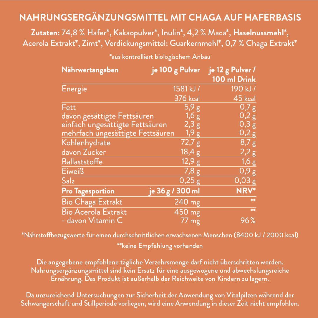 Blue Farm Chagaccino mit Vitalpilz Chaga und Fairtrade Kakao (bio)